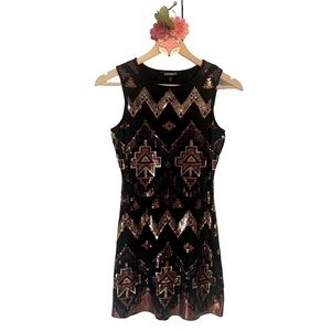 Express metallic sequin Aztec design bodycon party dress size XS